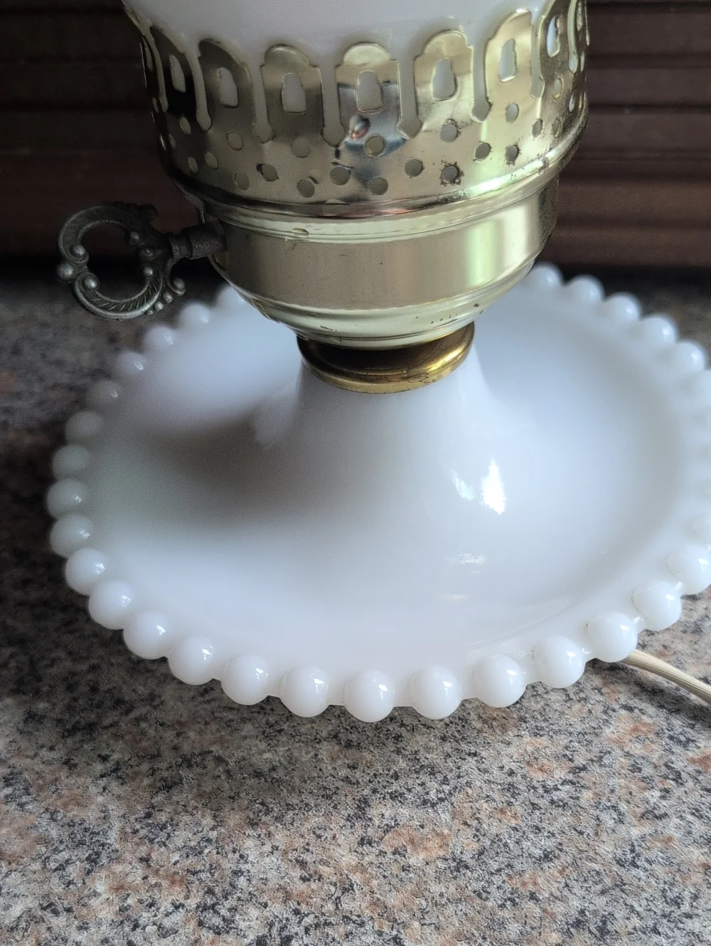 Vintage Milk Glass Hobnail Night Hurricane Electric Table Lamp Hand Painted